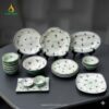 Bát đĩa Bát Tràng men xanh đồng vẽ tay in logo theo yêu cầu cho doanh nghiệp