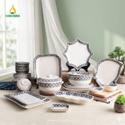 Bộ bát đĩa Bát Tràng viền trám cao cấp cho nhà hàng thiết kế sang trọng