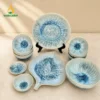 Bộ Bát Đĩa Men Xanh Đá Hỏa Biến Vân Lam – Gốm Bát Tràng