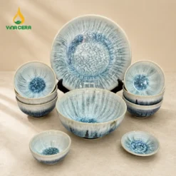 Bộ Bát Đĩa Men Xanh Đá Hỏa Biến Vân Lam – Gốm Bát Tràng Bo Bat Dia Men Xanh Da Hoa Bien To Sau Can Canh Vinacera 07