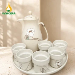 Bộ Trà Bạch Liên An Trú Thảnh Thơi – Ấm Tích Quai Đồng, Khay Thang