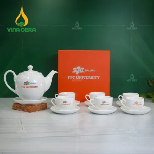 In Logo Lên Gốm Sứ Có Bền Không? Các Công Nghệ In Phổ Biến Bộ ấm trà in logo doanh nghiệp sản xuất tại Vinacera