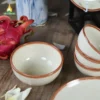 Bộ Bát Đĩa Bát Tràng Men Kem Viền Nâu Phong Cách Mộc Đĩa gốm men kem viền nâu thủ công kiểu dáng hiện đại