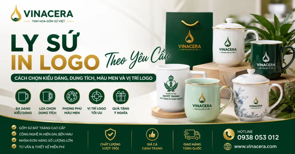 Ly Sứ In Logo Theo Yêu Cầu: Cách Chọn Kiểu Dáng, Dung Tích, Màu Men Và Vị Trí Logo Ly sứ in logo theo yêu cầu Vinacera chọn kiểu dáng dung tích và màu men