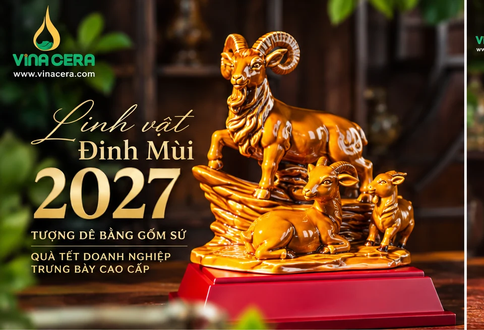 Tượng dê 2027 bằng gốm sứ linh vật Đinh Mùi