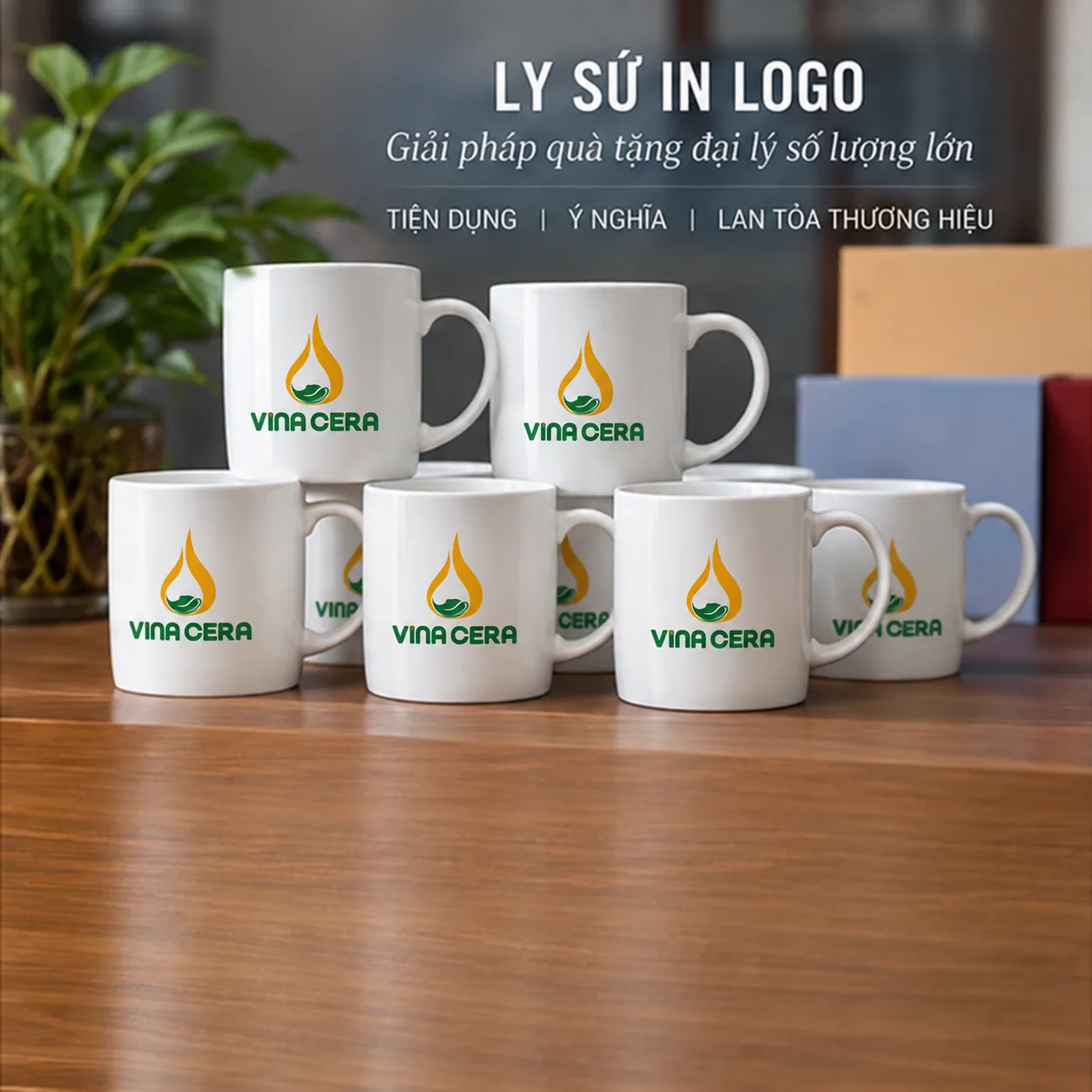 Quà Tặng Đại Lý Nên Chọn Gì? Gợi Ý Theo Doanh Số & Ngân Sách Ly sứ in logo Vinacera làm quà tặng đại lý số lượng lớn