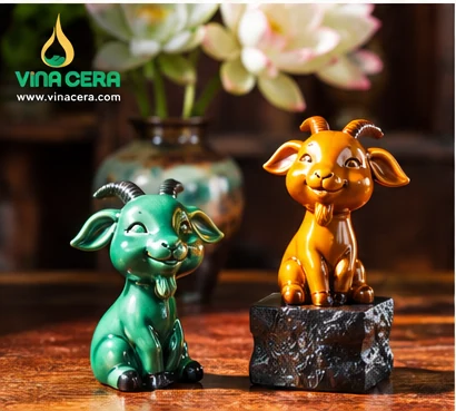 Tượng dê gốm sứ nhỏ để bàn 2027