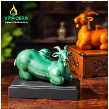 Tượng dê men xanh 2027 bằng gốm sứ