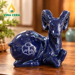 Tượng Dê Ngồi Men Xanh Lam Gốm Sứ – Linh Vật Đinh Mùi 2027